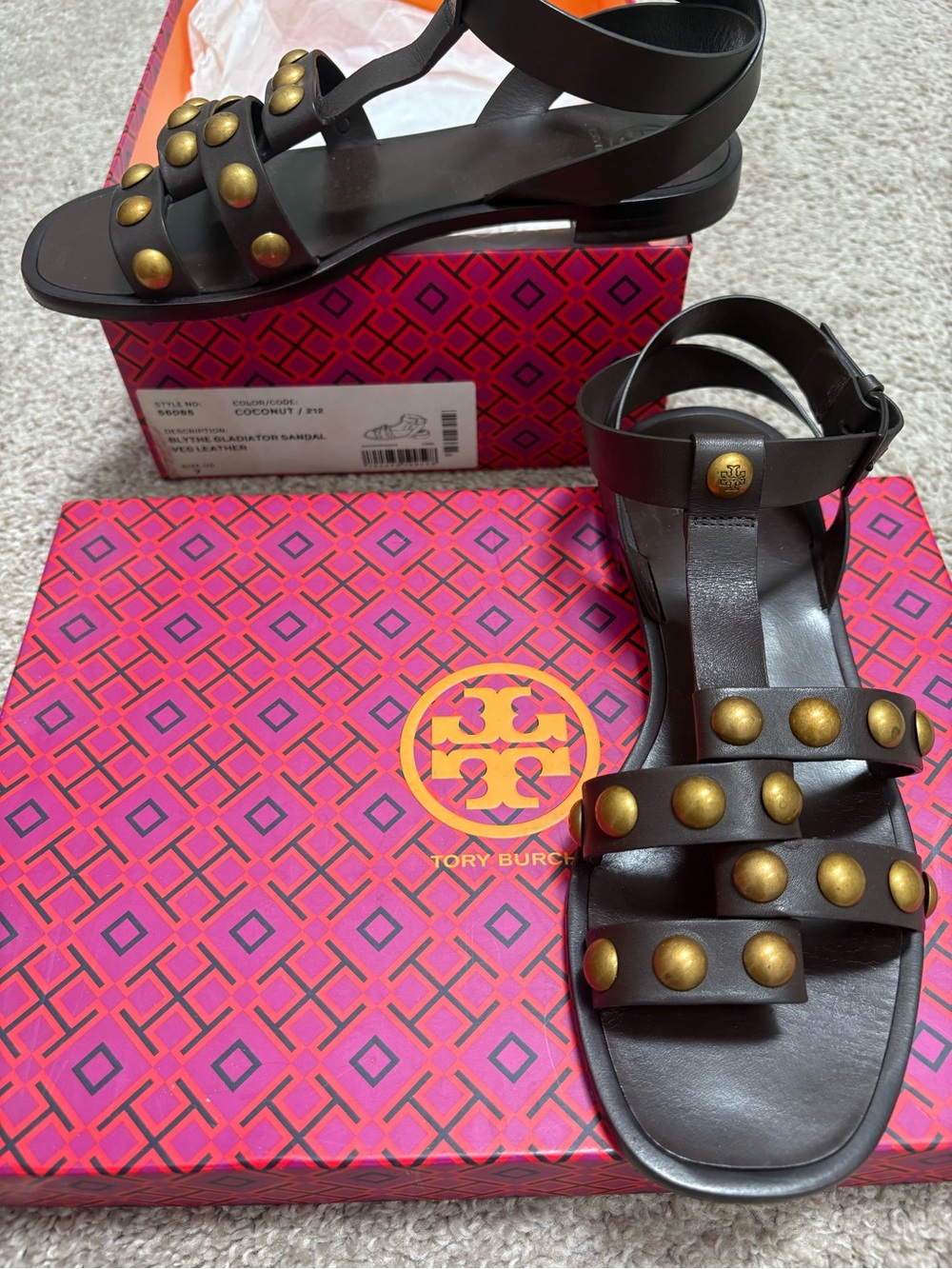 Tory Burch Black Leather Studded Gladiator Sandal